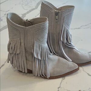 Free People Fringed Suede Ankle Boots - Gray